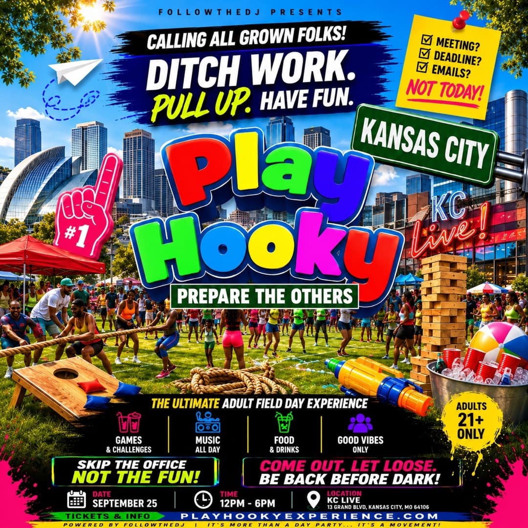 Play Hooky Kansas City poster — the adult field day experience on the national tour