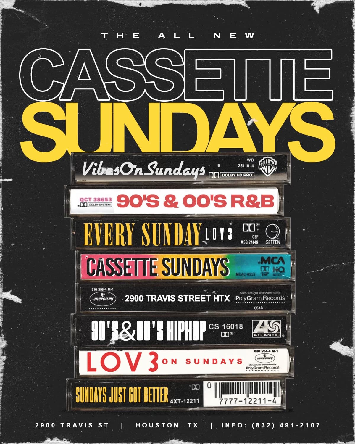 Cassette Sundays stacked tapes flyer