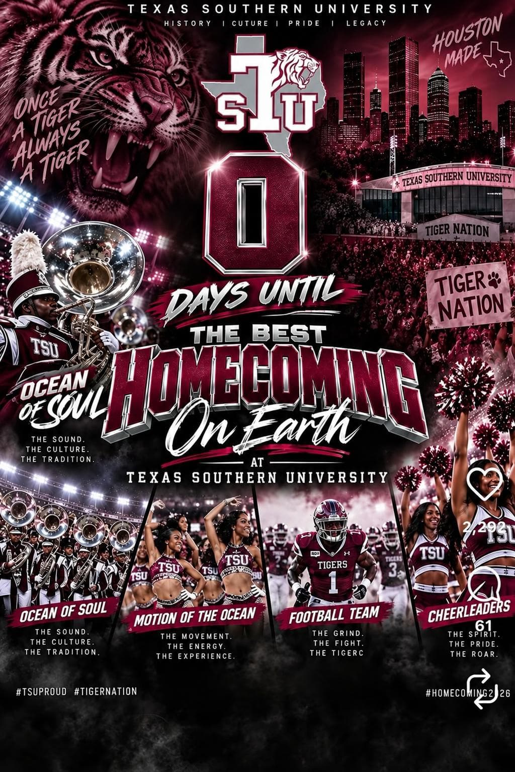 TSU Homecoming 2026 — 0 Days Until. The Best Homecoming on Earth.